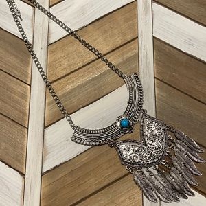 Stunning Silver Statement Necklace with Turquoise!